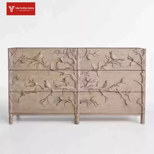 Armoire rétro <span class=keywords><strong>française</strong></span> en bois massif avec motifs d'oiseaux et de fleurs en relief, armoire de rangement à six compartiments, armoire d'entrée de style américain - Product Image 1