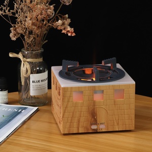 Nhà bếp vuông Bếp <span class=keywords><strong>gas</strong></span> dầu khuếch tán, máy lọc sương mù không khí máy Spa ngọn lửa lâu đài siêu âm thời gian Thiết lập khuếch tán ánh sáng đầy màu sắc - Product Image 6