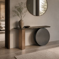 Table console moderne convertible de luxe en acier avec plateau en marbre pour entrée, villa et salons d'hôtel