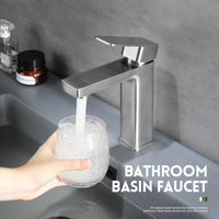 Robinet de lavabo moderne minimaliste en acier inoxydable à montage sur plan, 1 poignée, avec cartouche céramique, eau chaude/froide pour salle de bain