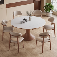Ensemble de table à manger ronde en bois minimaliste moderne avec plateau en pierre frittée, extensible et pliable, 6 chaises, meubles de luxe pour la maison