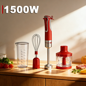 1500W krachtige staafmixer met variabele snelheid, roestvrijstalen schacht, staafmixer voor soeppuree, 220V, rood - Product Image 1