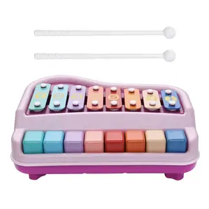 2 1木琴ピアノ Suppliers-Educational Percussion Instrument 2 in 1 Xylophone 8 Tone Knock Piano with Multicolor 8 Key Mallets