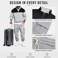 Ensemble de survêtement décontracté pour hommes, 2 pièces, sweat-shirt colorblock à quart de zip et pantalon de jogging, vente en gros d'usine