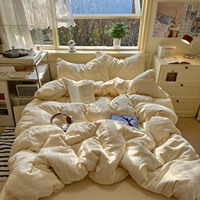 Ensemble de draps et taies d'oreiller en lin uni, couleur unie, non imprimé, quatre pièces, adapté aux dortoirs, chambres à coucher, maisons d'hôtes