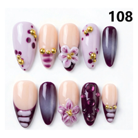 1366-1370 Kuku Palsu Buatan Tangan 10pcs Bahan Press-On Model Almond Desain Ukiran Bunga Kustom Modis Persegi untuk Jari