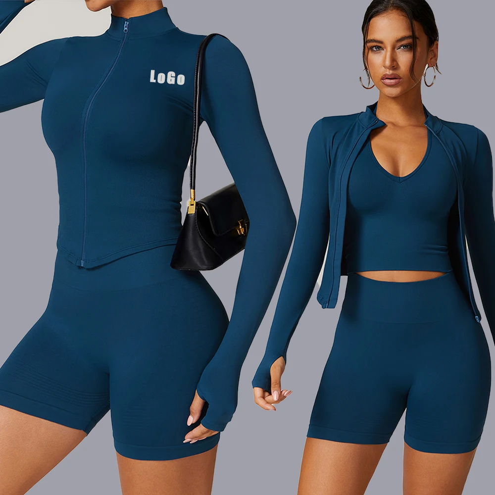 7725 New Seamless Long Sleeve Zip up Running Training Women Sportswear Track Fitness Workout Gym Yoga Jacket