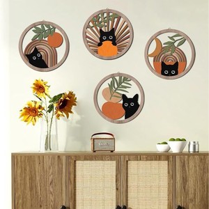 Vietnam Mid-Century Bohemian Abstract Wood Sign Boho Black Cat <b>Wall</b> <b>Decor</b> for <b>Nursery</b> Bedroom <b>Wall</b> Hanging Decoration - Product Image 2
