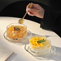 Ensemble de bols en verre borosilicate texturé à petites nervures, mini bols de beauté, jolis bols et assiettes à dessert en verre