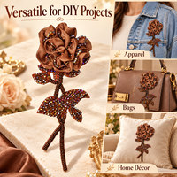Applique Rose en Satin Marron Perlé Fait Main - Patch Brodé Floral à Coudre pour Vêtements, Sacs, Décoration Intérieure et Projets DIY