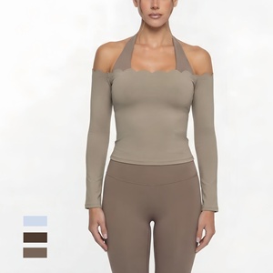 Conjunto Deportivo de Dos Piezas para Mujer, Top Halter con Bloques de Color, Manga Larga, Secado Rápido, Ajustado, para Yoga, Running, Gimnasio, Fitness, <span class=keywords><strong>Pilates</strong></span> - Product Image 2