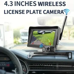 ชุดอุปกรณ์ช่วยจอดรถแบบย้อนกลับสำหรับรถยนต์หน้าจอ LCD ขนาด4.3นิ้วพร้อมแผ่นป้ายทะเบียนไร้สายกล้องถอยหลัง