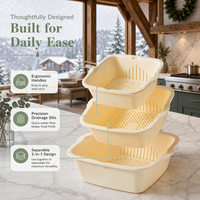 Passoire égouttoir double couche multifonctionnelle essentielle et durable pour légumes et fruits, grande taille, haute capacité, pour le camping