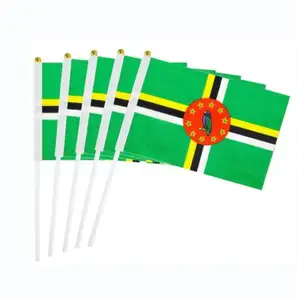 Pengiriman cepat bendera tangan negara Amerika kustom 100D poliester 14x21cm Dominica Dominicans bendera melambai tangan