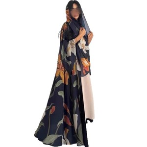 كارديجان مطبوع بنقشة زهور كبيرة مع طقم وشاح رأس للنساء، كيمونو بوهيمي - Product Image 5