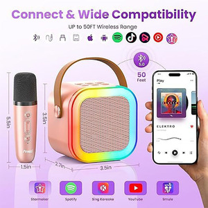Máquina de Karaoke Portátil Mini RGB LED con Micrófonos Inalámbricos para Niños y Adultos, Cine en Casa para Fiestas de <span class=keywords><strong>Cumpleaños</strong></span> - Product Image 3