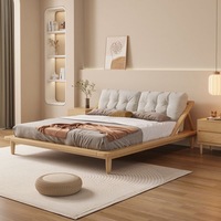 Moderno Simple nórdico marco de cama de madera maciza estilo crema japonés Tatami doble cama baja pequeños muebles de dormitorio