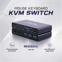 Commutateur KVM USB 3.0 HDMI 2 ports 4K 60Hz pour deux ordinateurs, partage d'un seul moniteur et d'un clavier/souris/imprimante, contrôleur de bureau