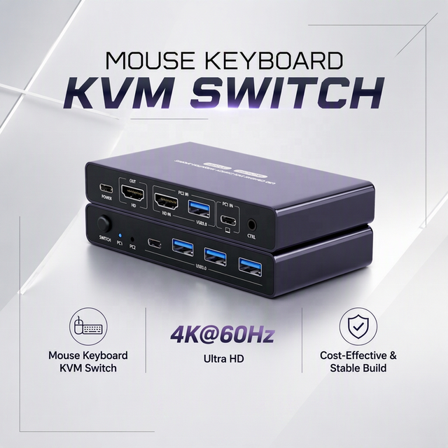 USB 3.0 HDMI KVM 2-Port 4K 60Hz Switch for Dual Computers, Shares Single Monitor & Keyboard/Mouse/Printer, Desktop Controller