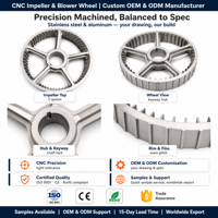 Roue d'impulsion usinée CNC sur mesure avec moyeu à gorge, rotor de turbine à cinq branches pour soufflerie, pompe, OEM, en acier inoxydable et aluminium