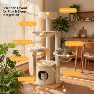 Arbre à chat extra-large en bois massif pour toute la famille, structure d'escalade multi-niveaux pour chats, centre d'activités intérieur - Product Image 2