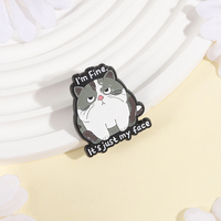 Je vais bien, c'est juste mon visage, broche en émail, épingles amusantes, expression sarcastique, impatience, broches de chat, sacs, badge de revers, bijoux, cadeau