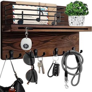 Wooden Entryway Key And Sunglasses <b>Shelf</b> 30X18Cm <b>Wall</b> <b>Mounted</b> Storage Rack With Hooks For Home Organization - Product Image 1