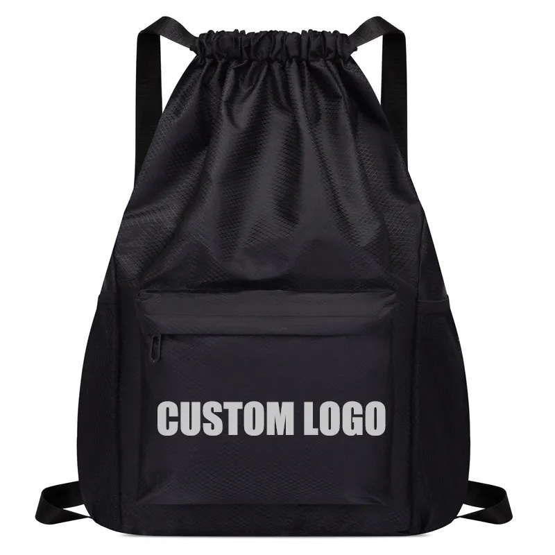 नई डिजाइन कस्टम लोगो आकस्मिक स्ट्रिंग बस्ता खेल जिम तैराकी समुद्र तट के लिए जेब के साथ Drawstring बैग Drawstring बैग बैग