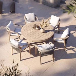 High-End Outdoor Hotel Waterproof Courtyard <b>Garden</b> Tables and <b>Chairs</b> Casual Nordic Teak Solid Wood Furniture Dining Table Set - Product Image 1