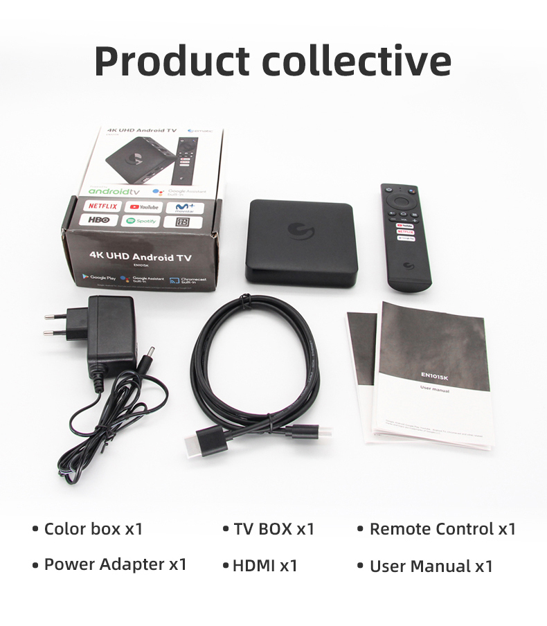 Atras Ematic EN1015K 2,4G/5G dual WiFi 4K BT4.2 Control de voz certificado por google Android TV caja con Netflix 4K