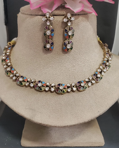 Conjunto de Collar con Colgante de Moissanita Kundan con Diseño Floral de Moda, Corte Esmeralda, con Perlas de Imitación, Joyería de Compromiso SKU 217 SL/D-4 - Product Image 1