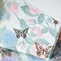 Nouveau design, tissu en tulle polyester à imprimé floral coloré et papillons dorés pour jupes, robes, décoration intérieure, rideaux et artisanat