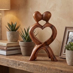 Estatua de Pareja de Madera de Suar Natural, Figura de Amantes Besándose, Escultura de Madera Hecha a Mano, Artesanía de Bali, Decoración del Hogar, Regalo de Boda - Product Image 4