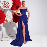 Nouvelle Robe de Soirée Bustier à Paillettes Coupe Ajustée Fente Haute Modèle Défilé Banquet Luxe Léger Robes de Fête