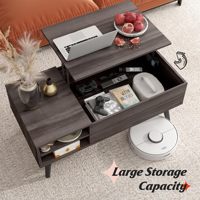 Table basse moderne multifonctionnelle en bois massif avec plateau relevable, extensible, rangement et étagère réglable pour salon