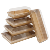 Papier kraft brun jetable plateau de restauration rapide boîtes à déjeuner couvercle anti-buée restaurant à emporter traiteur sushi emballage finition mate