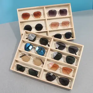 Kotak Penyimpanan Pajangan Kacamata Hitam Delapan Kisi Kayu Solid Enam Kisi Kotak Kacamata Baki Multi-kisi Grosir
