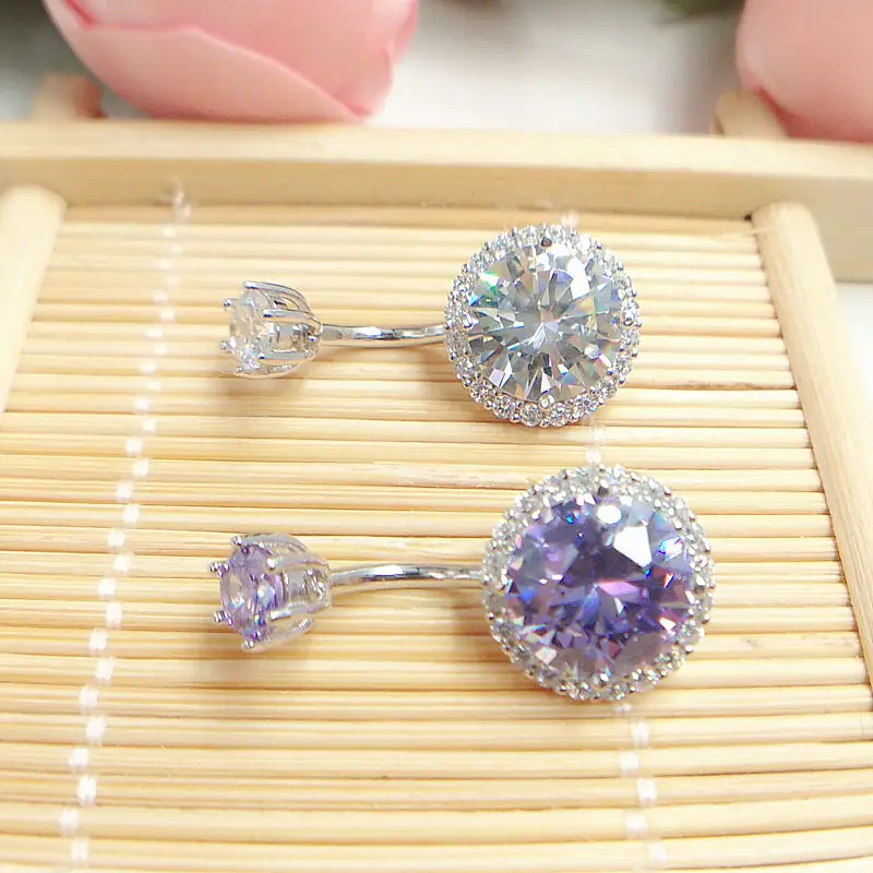 6mm 8mm 10mm Bling S925 Sterling Silver Crystal Zirconia Belly Button Ring Navel Piercing Earring Sexy Body Jewelry