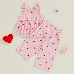 Conjunto de Ropa de Verano para Bebé Niña, 1 Pieza, Etiqueta Personalizada, Corazón Amoroso, Algodón, Cuello Cuadrado, Top y Pantalones - Product Image 2