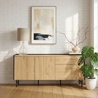 Buffet en bois, armoire de rangement autoportante, 2 portes, 3 tiroirs, pieds en métal, armoire moderne pour salon