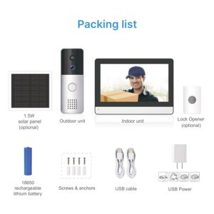 Nouvelle conception, <span class=keywords><strong>interphone</strong></span> vidéo sans fil WIFI de haute qualité, <span class=keywords><strong>interphone</strong></span> domestique, sonnette <span class=keywords><strong>audio</strong></span> avec batterie, charge solaire, déverrouillage de la porte - Product Image 6