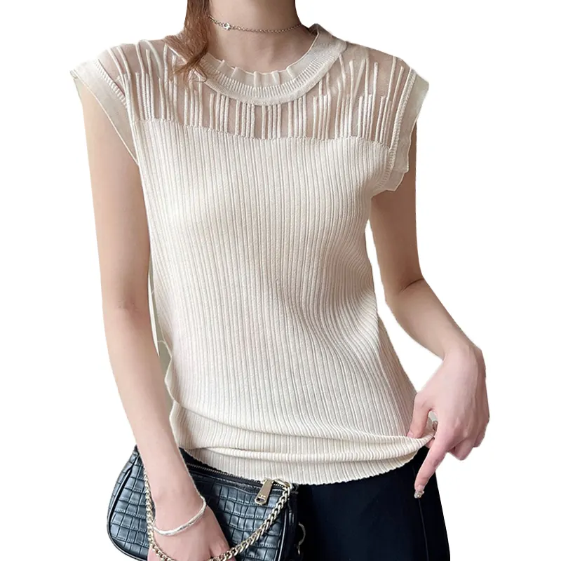 Wholesale Ladies Summer O Neck Knit Womans Knitted Short Sleeve Top Lady Girls Women's Loose Woollen Cashmere Sweaters Tops