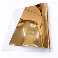 Feuille de miroir flexible autocollante dorée PC, film miroir sans cadre Art Déco or rose métallisé avec colle au dos pour décoration murale