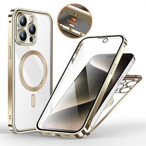 Coque de téléphone de Protection à 360 ° à écran HD de haute qualité pour <span class=keywords><strong>iPhone</strong></span> 12 13 <span class=keywords><strong>14</strong></span> 15ProMax cadre en aluminium antichoc couverture de charge magnétique - Product Image 1
