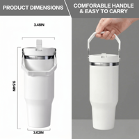 Vaso Térmico Plegable de Acero Inoxidable de Doble Pared de 30 oz con Tapa y Asa para Sublimación, Ideal para Viajes y Coche, Venta al por Mayor