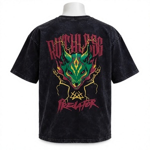 T-shirt surdimensionné à col rond respirant avec motif Dragon Vert Prédateur Ruthless, style streetwear pour homme, manches courtes, jersey de coton noir - Product Image 1