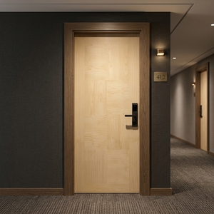 Ensemble de portes affleurantes en parquet avec placage en bois de teck à motif géométrique et cadre assorti - Product Image 5