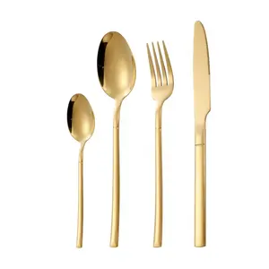Hot sale Western food 18/10 Stainless Steel Spoon Knife Fork steak gold cutlery dinnerware set