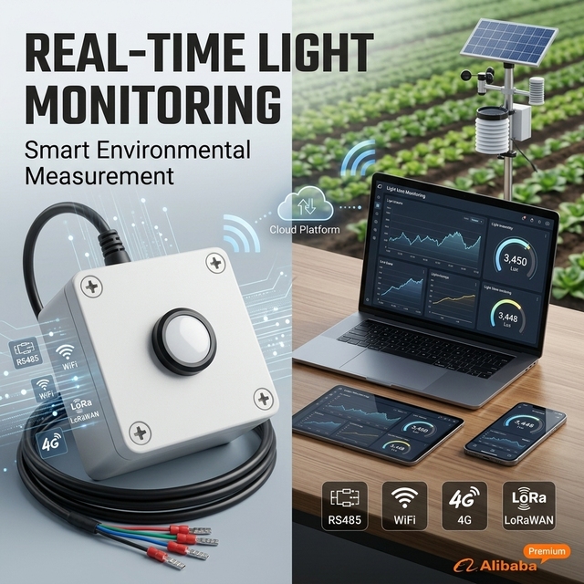 Outdoor Waterproof Illuminance Sensor RS485 Light Intensity Lux Sensor with Aluminum Housing Easy Installation