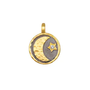 Bestone Copper 14K Gold Plated Custom 12 Birthstone Sun Devil Eye Moon Necklace Female DIY Pendant Charms